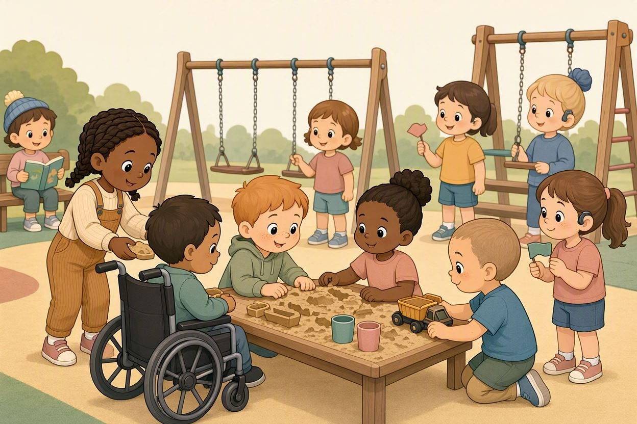 Children of different backgrounds playing together outdoors